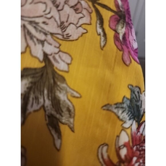 Band of Gypsies Dress Midi Hi-Low Yellow Floral Faux Wrap Lined Flowy Women's XS - Picture 7 of 7